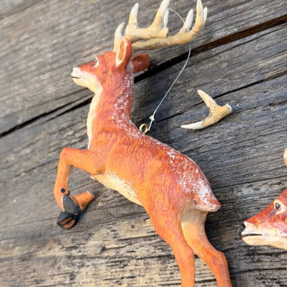 Vintage Lot of 6 Jumping Deer READ Whitetail Buck Ornaments Glitter Antlers - Picture 12 of 13